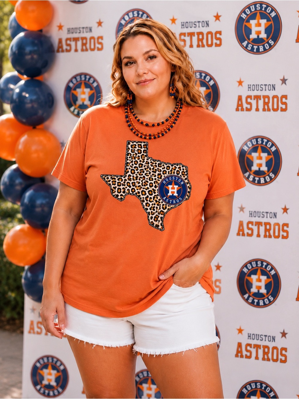 BRAND NEW WITH TAGS Astros Texas Leopard Graphic Orange Tee